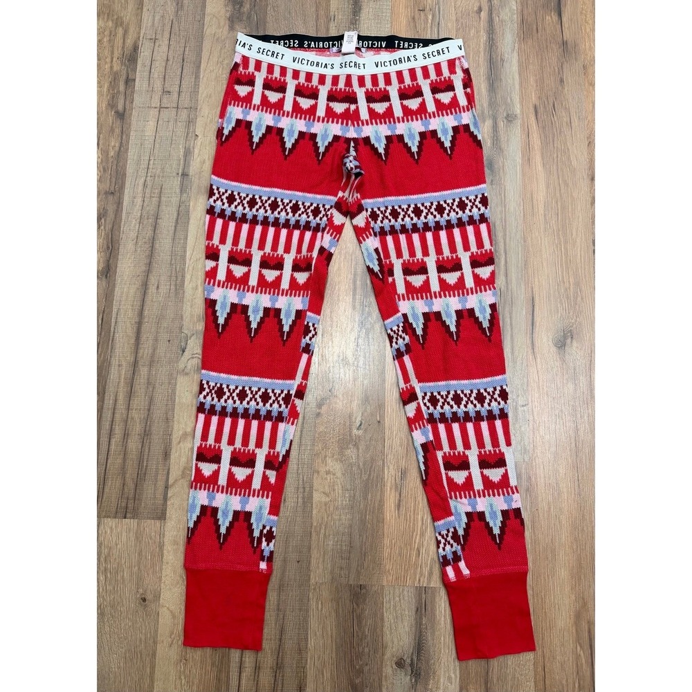 Victoria's Secret Fair Isle Thermal Pajama Leggings Red XS Holiday Lounge - Picture 3 of 8